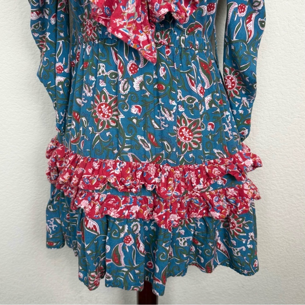 Place Nationale Floral Boho Ruffle High Neck Mini Dress - Picture 5 of 15